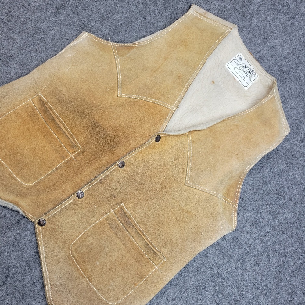 The Fox Leather Shop Vest Mens 42 Brown Sherpa Lined Hunting Prepper Country